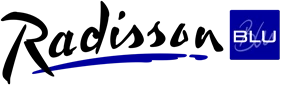 Radisson Blu logo in blue and black, featuring a modern, sleek design on a white background.