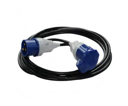Black power cable with blue connectors, designed for modular walk-in cold rooms.