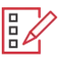 Checklist with a red border and pencil icon, featuring three empty checkboxes on a black background.