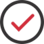 Red checkmark icon within a black circle, symbolising approval or confirmation in an exhibition context.