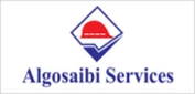 Algosabi Services logo featuring a red hat and blue diamond shape on a white background.