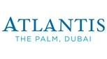 Blue logo text reading "Atlantis The Palm, Dubai" on a white background.