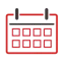 Red calendar icon with a grid layout, set against a black background, indicating short-term rental availability.