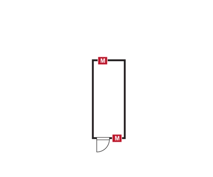 Modular walk-in cold room design featuring black walls and white door frames with red accents.