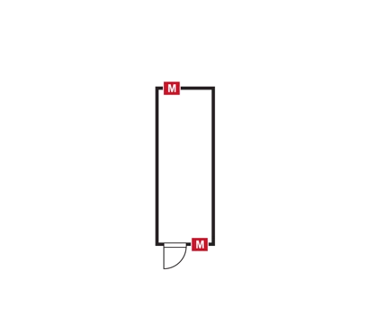 Modular walk-in cold room design featuring grey panels and red signage on corners.