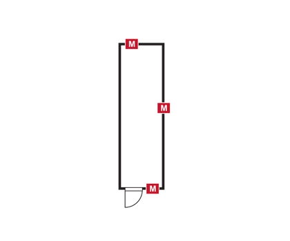 Modular walk-in cold room design featuring a black structure with red and white signage.