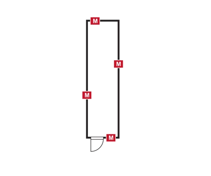 Modular walk-in cold room layout featuring grey and red components on a black background.