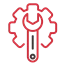 Red gear and wrench icon on a black background, representing customized solutions for governmental projects.