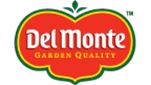 Del Monte logo featuring a red tomato shape with green accents and white text.