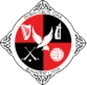Logo featuring a black, red, and white design with sports symbols and Celtic knot patterns.