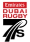 Emirates Dubai Rugby 7s logo featuring red and black text on a white background.