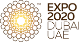 Circular logo featuring orange and yellow patterns, with "Expo 2020 Dubai" text on the right.