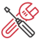 Red and black icon featuring a wrench and screwdriver, symbolising tools or maintenance in grocery retail.