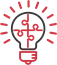 Red light bulb icon with a pencil, symbolising creativity in commercial large-scale kitchen design.