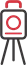 Red and black icon of a camera on a tripod, representing temporary kitchens.