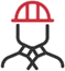 Red and black hard hat icon representing safety in temporary kitchen environments.