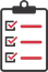 Checklist on a clipboard with red ticks, set against a black background, related to temporary kitchens.