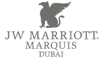 JW Marriott Marquis Dubai logo featuring a stylised griffin in grey against a white background.