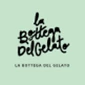 Stylised black text on a mint green background, featuring the name "La Bottega Del Gelato.