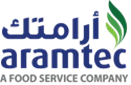 Aramtec logo featuring blue text and green leaf, representing a food service company.
