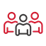 Three stylised figures in red and grey, representing teamwork and collaboration in project management.