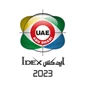 Logo for IDEX 2023 featuring red, green, and yellow elements, with "UAE" prominently displayed.
