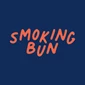 Bright orange text reading "Smoking Bun" on a dark blue background, representing a restaurant logo.