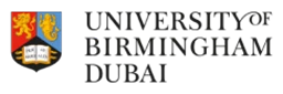 University of Birmingham Dubai logo on a blue background, with a modern, sleek design.