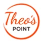 Logo for Theo's Point, featuring orange and black text within a circular design.