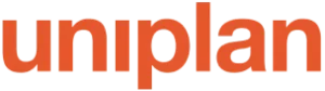 Uniplan logo featuring bold orange text on a grey background, representing the company's branding.