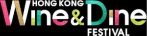 Hong Kong Wine and Dine Festival logo featuring vibrant pink and green text on a black background.