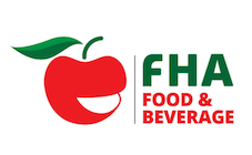 Red apple logo with a smiling face, accompanied by green text reading "FHA Food & Beverage.