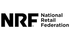Black and white logo of the National Retail Federation, featuring bold letters "NRF.