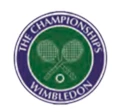 Wimbledon Championships logo featuring crossed tennis rackets on a green and purple background.