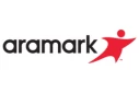 Aramark logo featuring black text and a red figure, set against a white background.