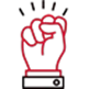 Red raised fist symbol against a black background, representing solidarity and empowerment.
