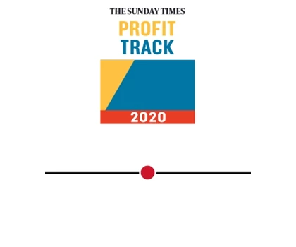 The Sunday Times Profit Track 2020 logo featuring blue, yellow, and red geometric shapes.