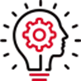 Red gear-like emblem on a black background, suggesting a theme of industry or innovation.