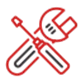 Red wrench and screwdriver crossed over a black background, representing retail services.