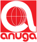 Red and black logo of Anuga featuring a stylised globe and the word "Anuga".