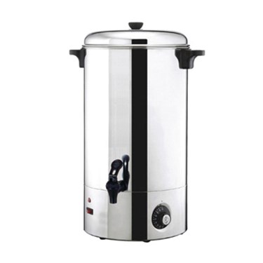 Stainless steel water boiler with a black handle, designed for 25-30 litres capacity.