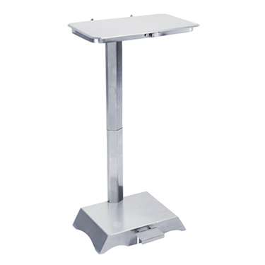 Silver pedal bin with a rectangular top and sturdy base, designed for easy waste disposal.