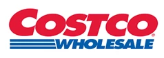 Costco Wholesale logo in red and blue, featuring bold lettering on a white background.