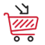Red shopping cart icon with diagonal stripes on a black background, symbolising impulse purchases.