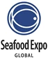 Logo for Seafood Expo Global featuring a blue fish icon and bold black text.