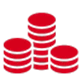 Stacks of red circular objects against a black background, resembling coins or tokens.