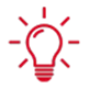 Red light bulb icon with rays, set against a black background, symbolising ideas or innovation.