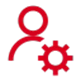 Red icon featuring a person and a gear on a black background, suggesting a focus on food and beverage industry.