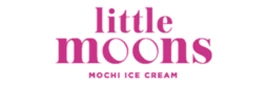Bright pink logo of "Little Moons Mochi Ice Cream" on a white background.