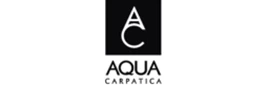 Black and white logo of Aqua Carpatica, featuring stylised letters A and C.